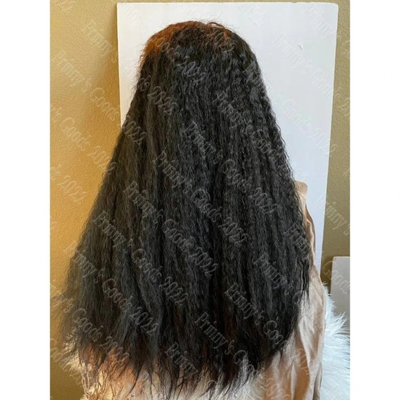 Synthetic Lace Front Wig Kinky Straight 1B/30 Bangs 20" Long Hair Deep Part U - Picture 7 of 12